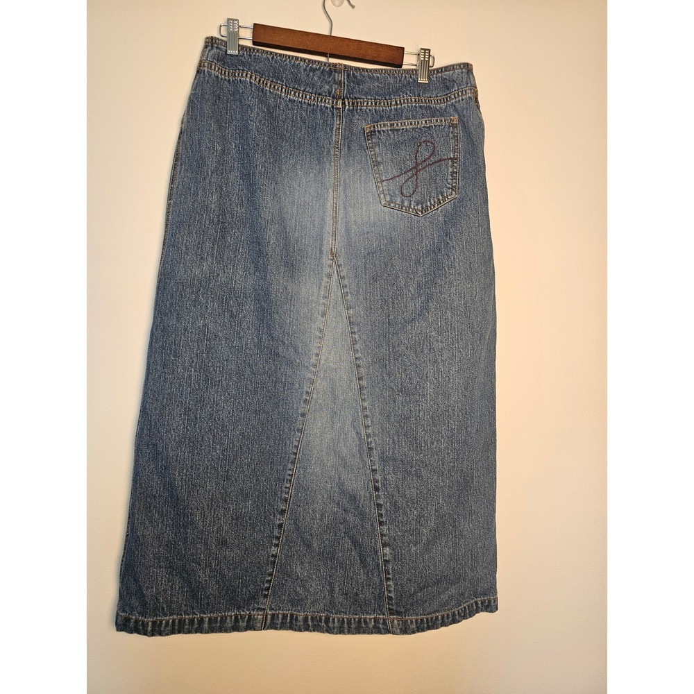 [Y2K Boho] Faded Glory Denim Maxi Skirt  12 Blue Sandblast A-Line Long Cotton - Picture 5 of 10